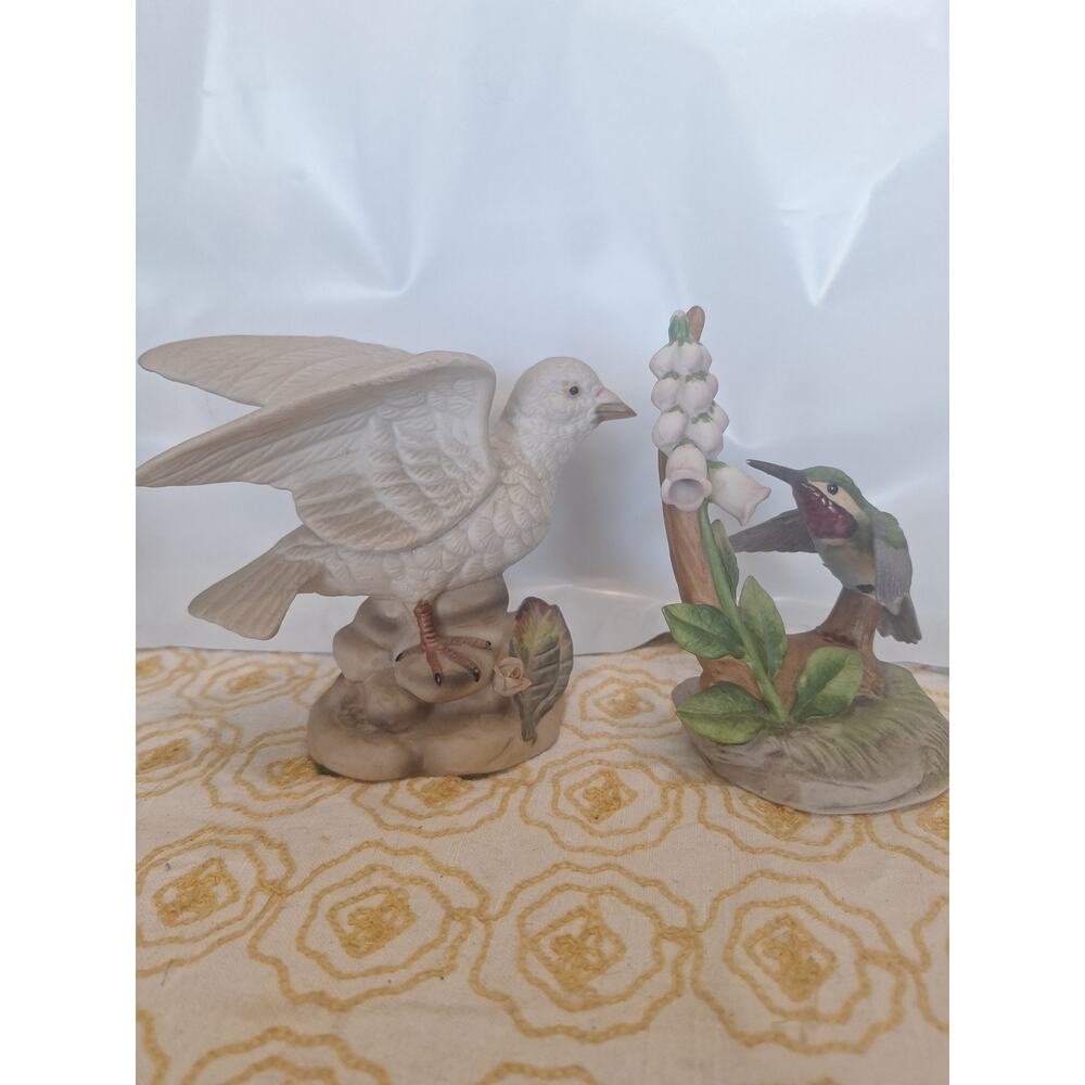 Andrea by Sadek Hummingbird & Royal Crown Dove Figurine Pair – 1980s Porcelain